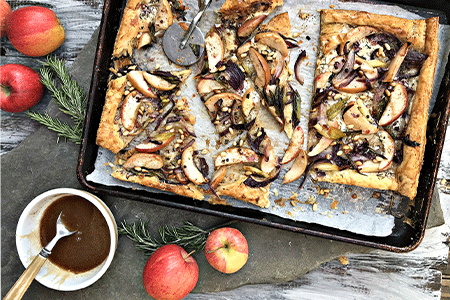 Apple, Onion and Rosemary Tart with Cinnamon Honey
